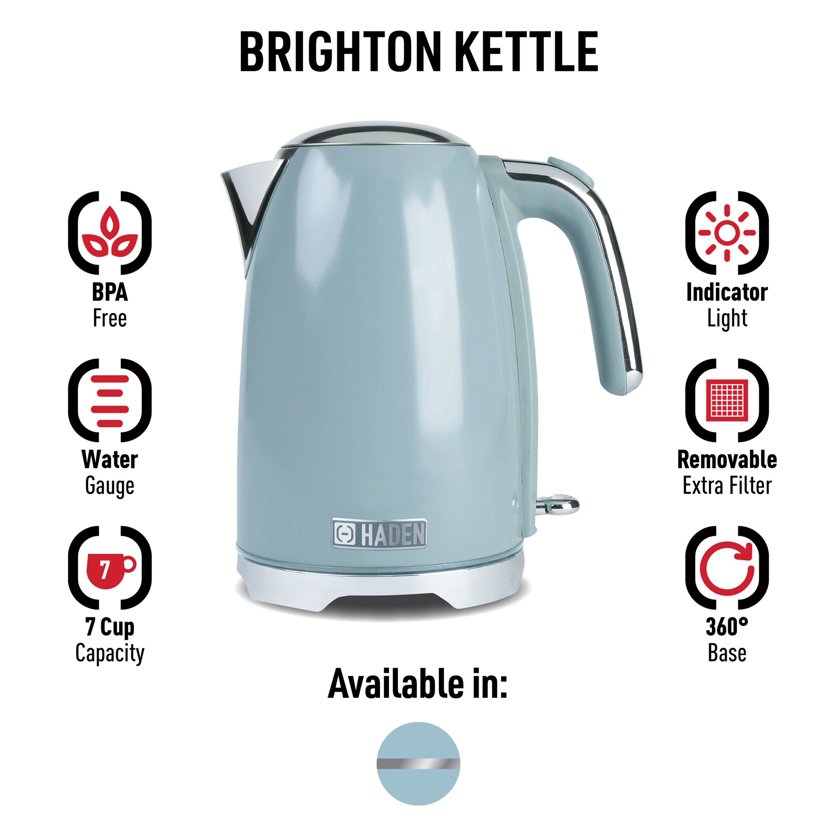 Haden - Brighton Electric Kettle1.7 Liter Stainless Steel Sky Blue