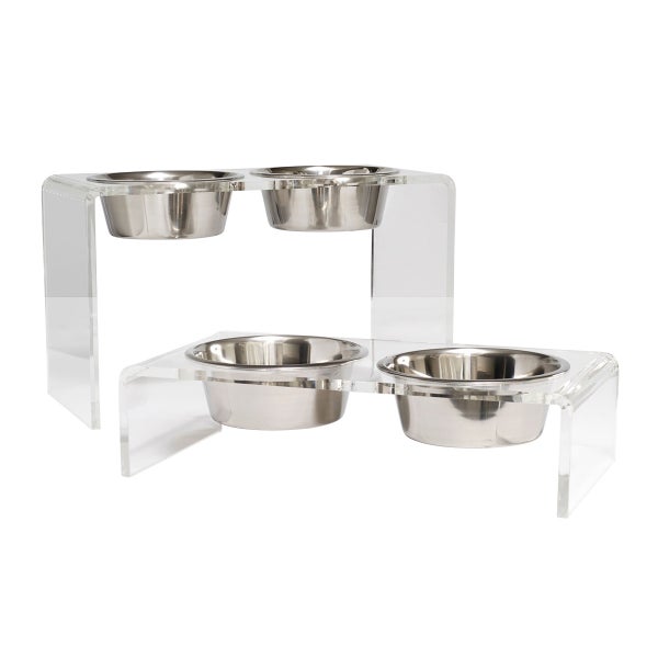 Hiddin Double Feeder Pet Bowl - Silver