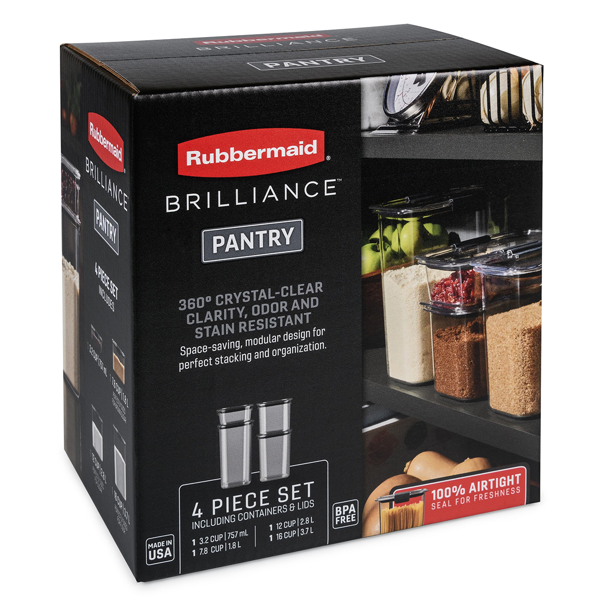 Rubbermaid Brilliance Pantry Organization & Food Storage Containers with  Airtight Lids, Set of 4 (8 Pieces Total) 