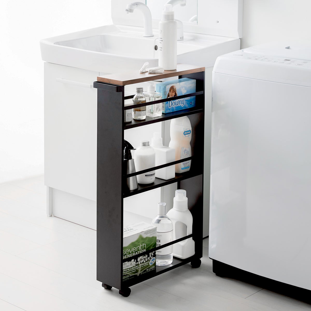 Yamazaki Tower Rolling Slim Bathroom Cart - White