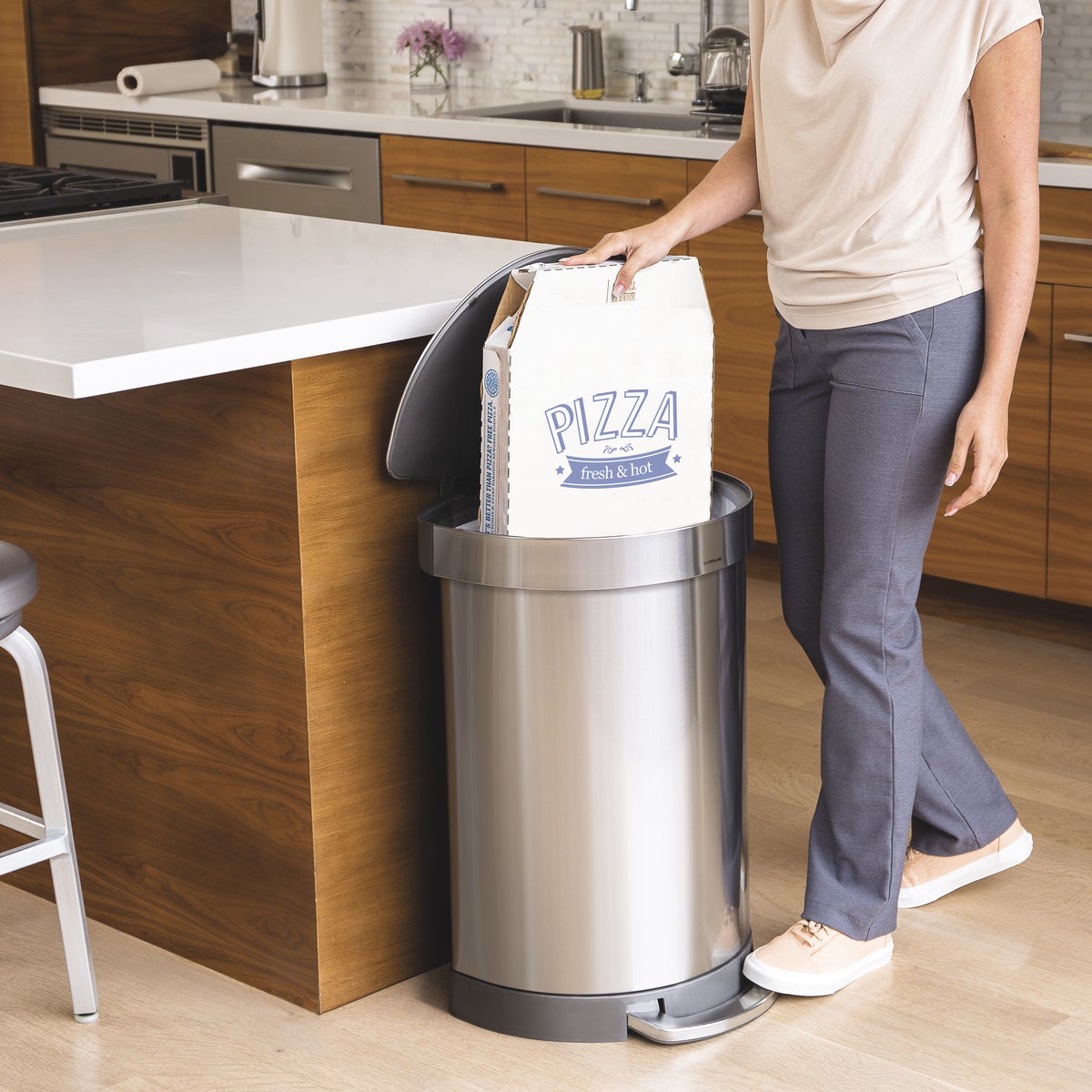 simplehuman 60L Semi-Round Step Can | The Container Store