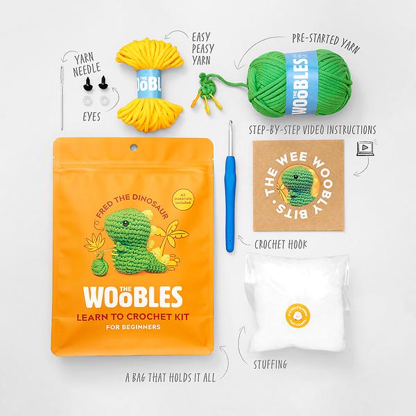 The Woobles Crochet Kit Fred The Dinosaur for Beginners , All Materials  Included
