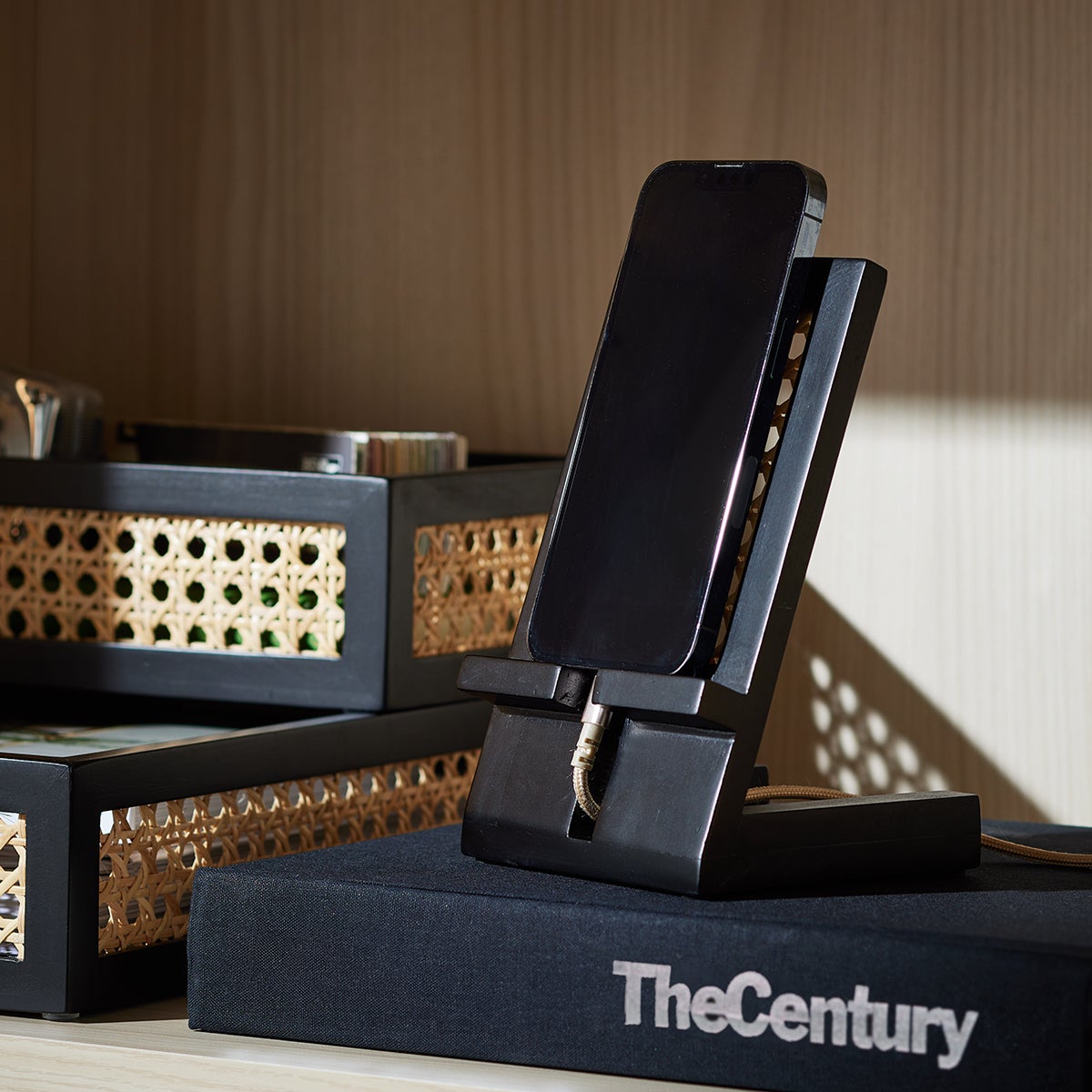 The Container Store Artisan Rattan Cane Phone & Tablet Stand