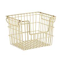 The Container Store Medium Metal Wire Stacking Basket Gold