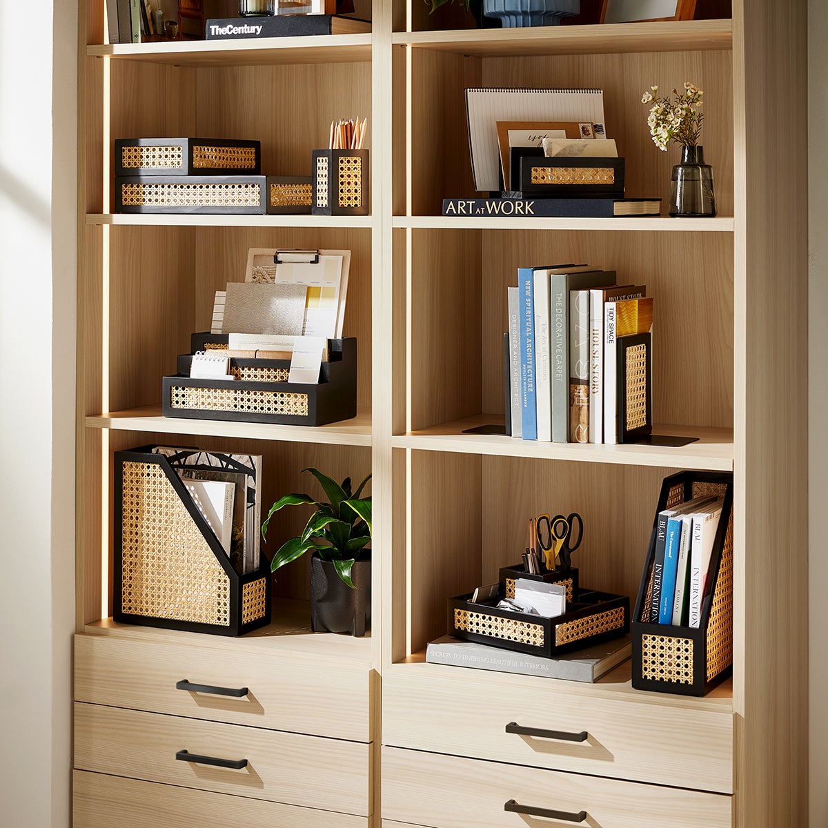 The Container Store Artisan Rattan Cane Square Rotating Organizer