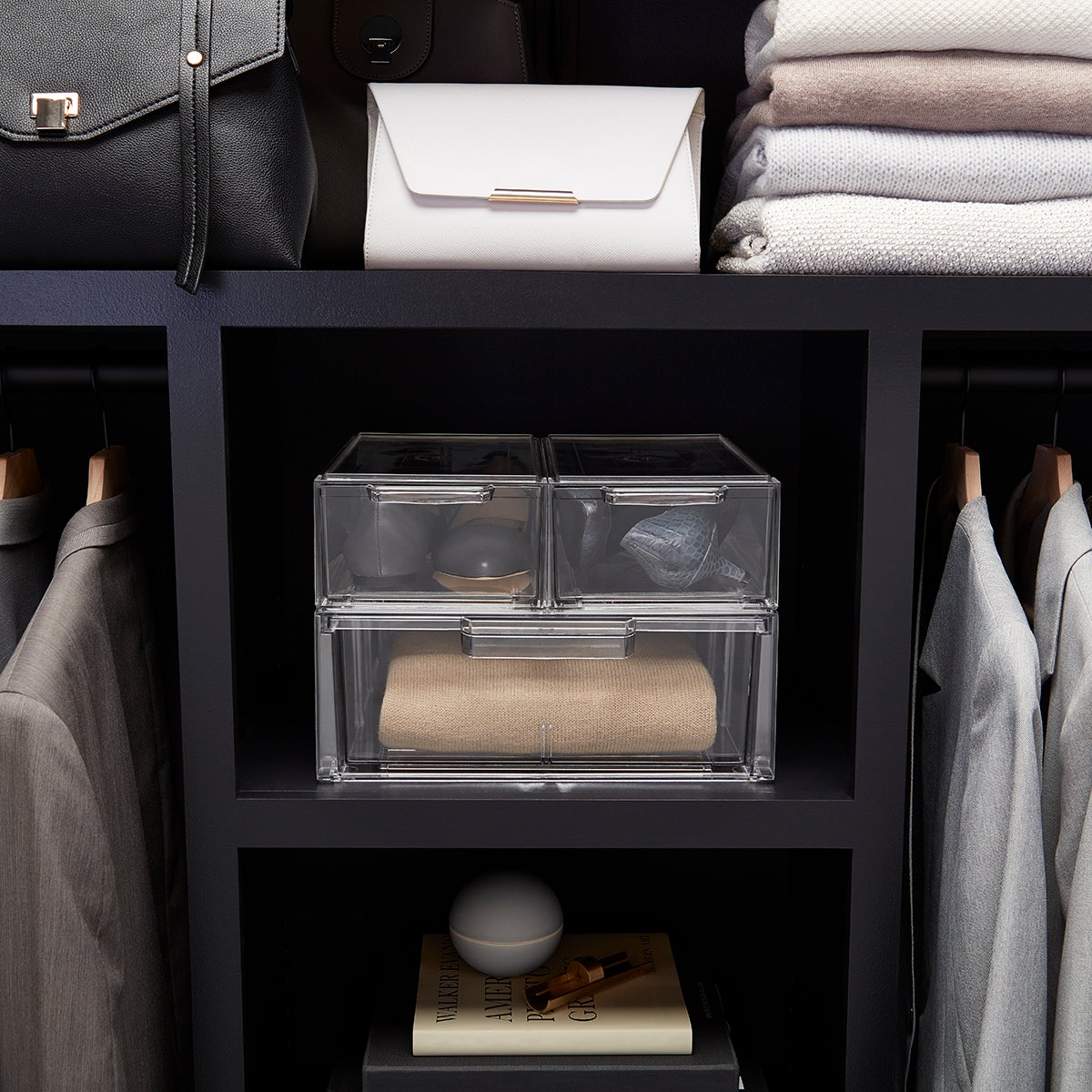 The Container Store Clearline Stackable Shirt & Accessory Drawer Case of 3