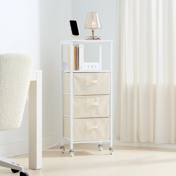 The Container Store 3-Drawer Rolling Cart with Power
