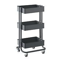 The Container Store 3-Tier Rolling Cart Dark Grey