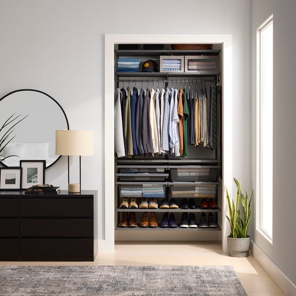 Decor Plus by Elfa 4' Reach-In Closet with Mesh Drawers