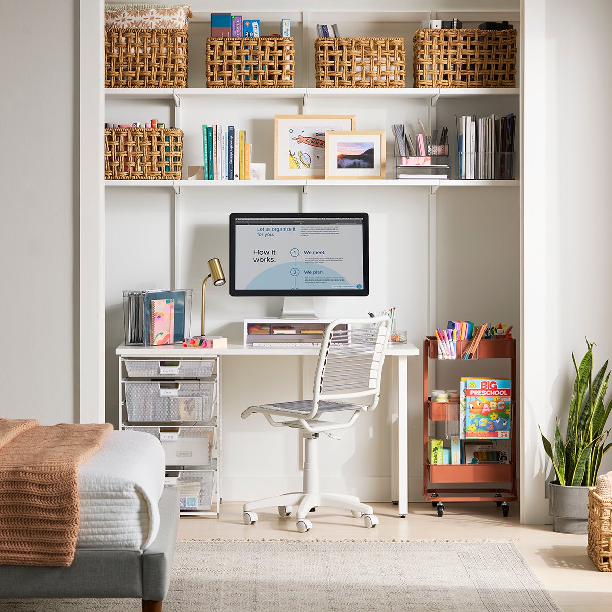 Elfa Slate Platinum Desk with Drawers The Container Store