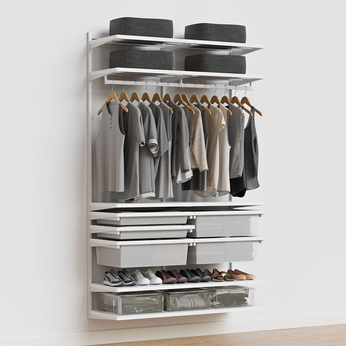 Decor Plus by Elfa 4' Reach-In Closet with Mesh Drawers