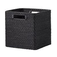 The Container Store Large Ori Rattan Cube w/ Handles Black