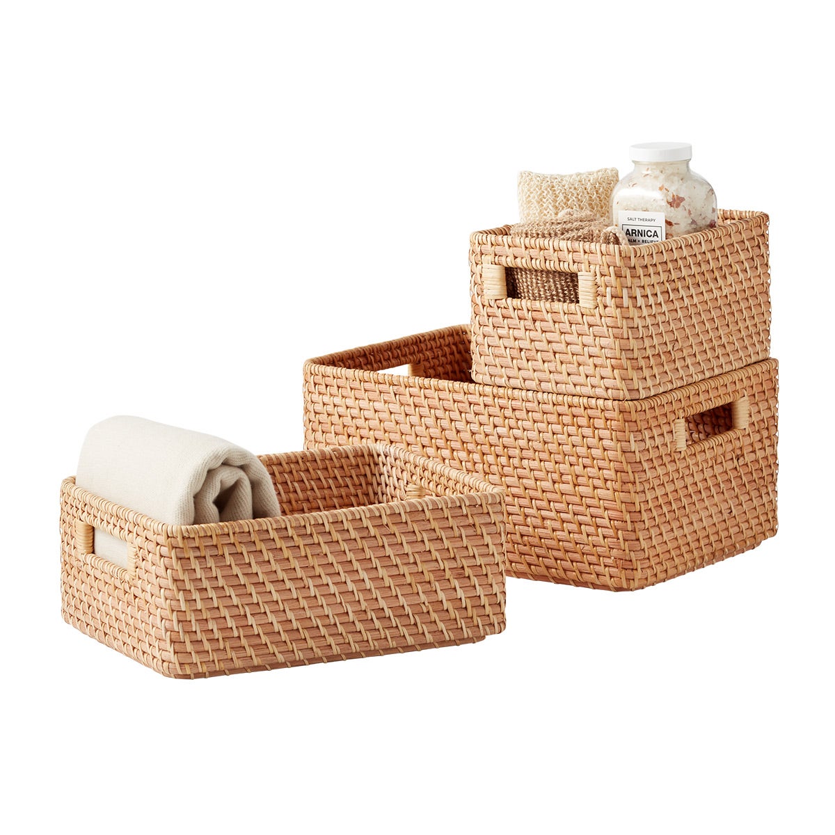 The Container Store Ori Rattan Bin with Handles