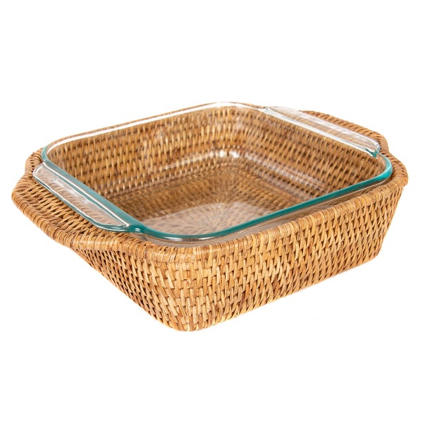 Artifacts Trading Co. Rattan Square Baker Basket with Pyrex in Honey Brown