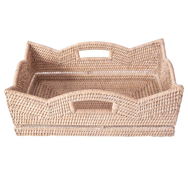 Artifacts Trading Co. Rattan Rectangular Scalloped Shelf Basket