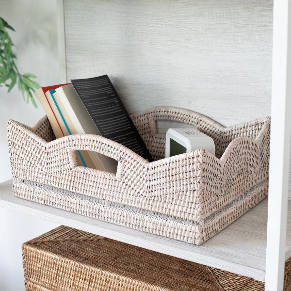 Artifacts Trading Co. Rattan Rectangular Scalloped Shelf Basket