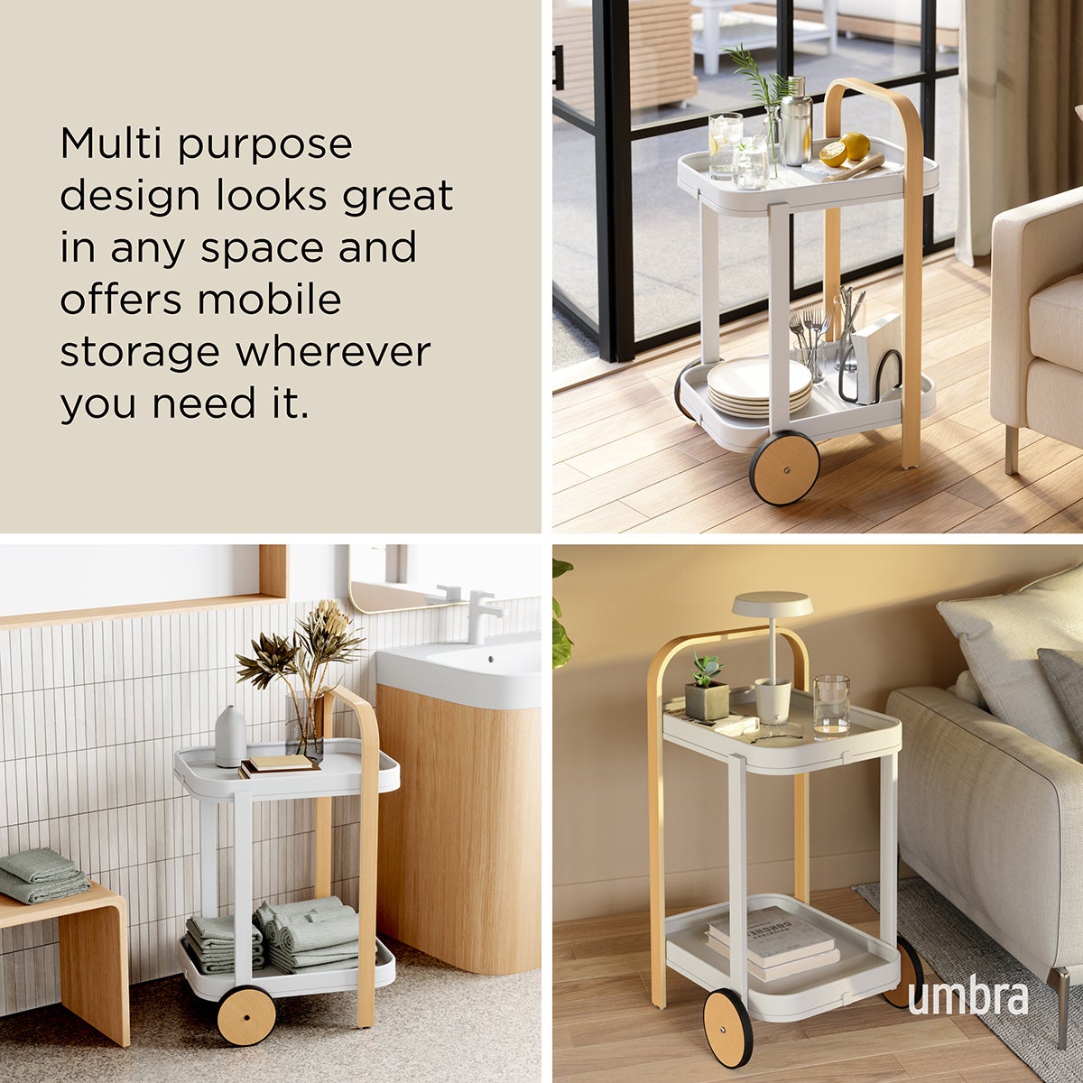 Bellwood Serving Cart  ホワイト×ナチュラル Bellwood Serving Cart - White, Natural, Umbra Home Accents