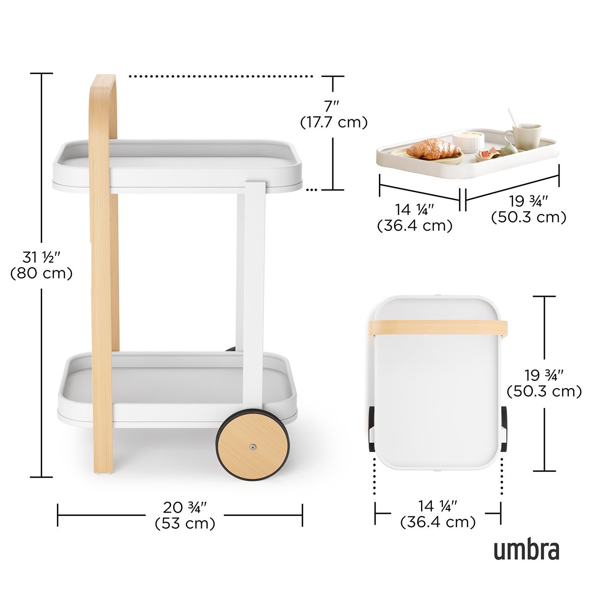 Bellwood Serving Cart  ホワイト×ナチュラル Bellwood White Cart by Umbra | Unison