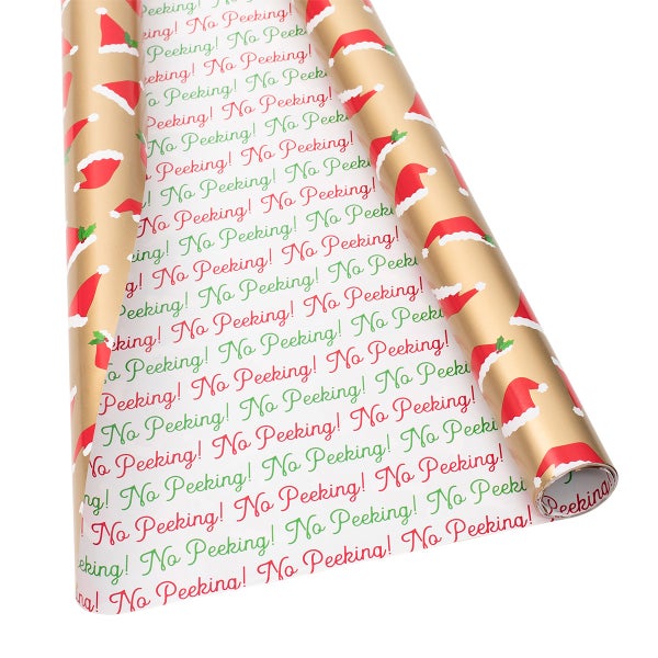 Caspari Santa Hats No Peeking Wrapping Paper