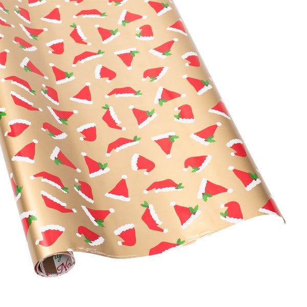 Caspari Santa Hats No Peeking Wrapping Paper