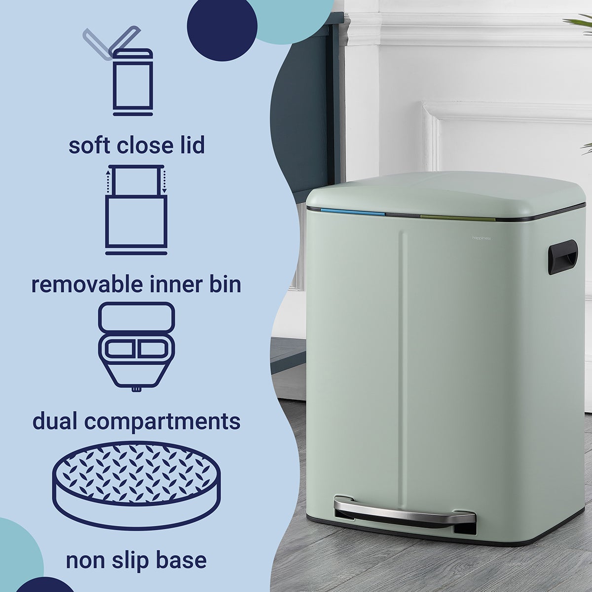 Happimess Marco Rectangular 10.6 Gallon Double Bucket Trash Can