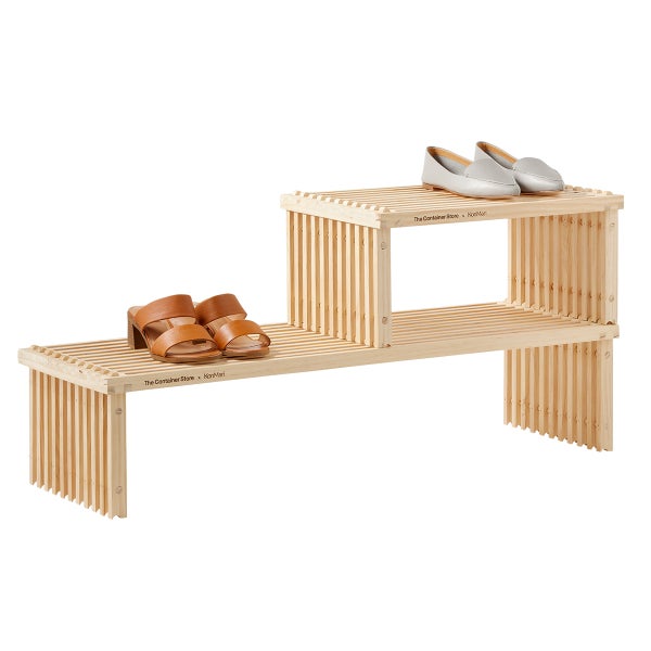 The Container Store Shoji Slatted Wood Shoe Shelf