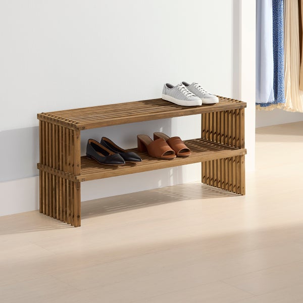 The Container Store Shoji Slatted Wood Shoe Shelf