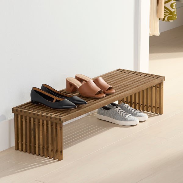The Container Store Shoji Slatted Wood Shoe Shelf