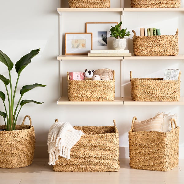 Braided Water Hyacinth Storage Cube with Handles