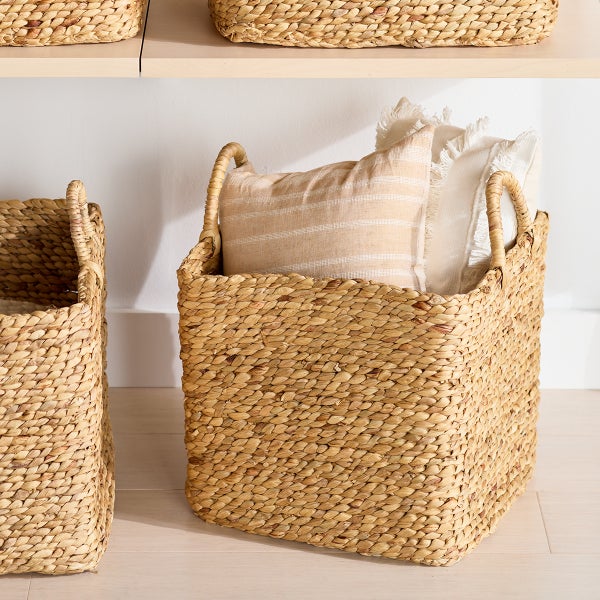 Braided Water Hyacinth Storage Cube with Handles