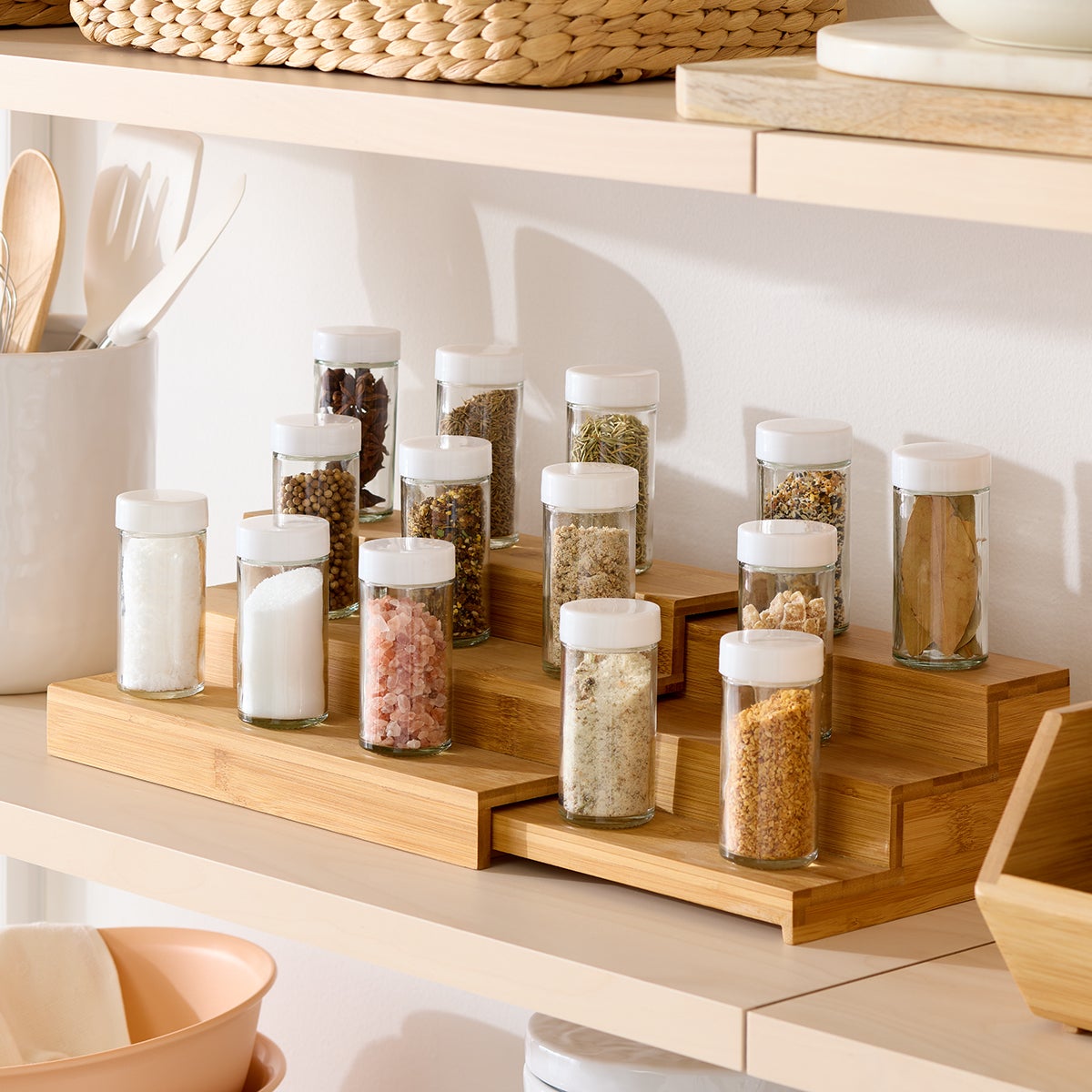 3-Tier Bamboo Expanding Spice Shelf | The Container Store