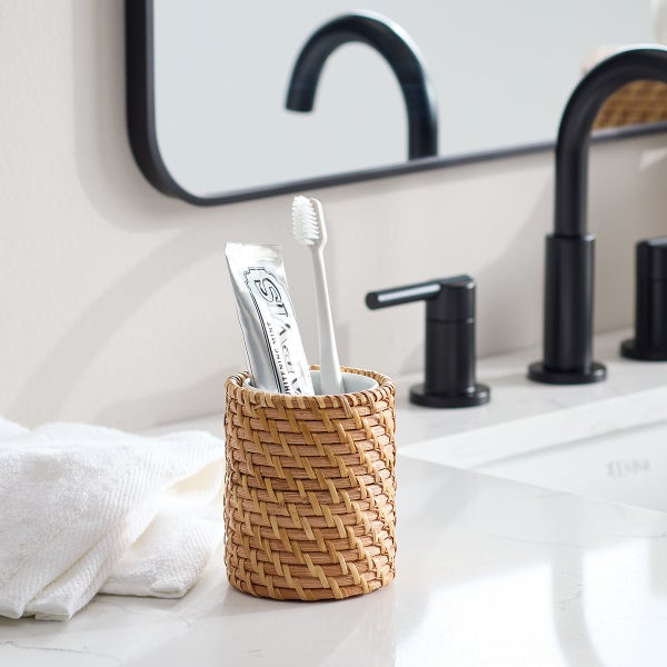 The Container Store Ori Rattan Toothbrush Holder