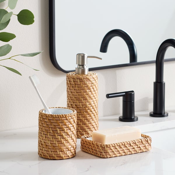 The Container Store Ori Rattan Toothbrush Holder