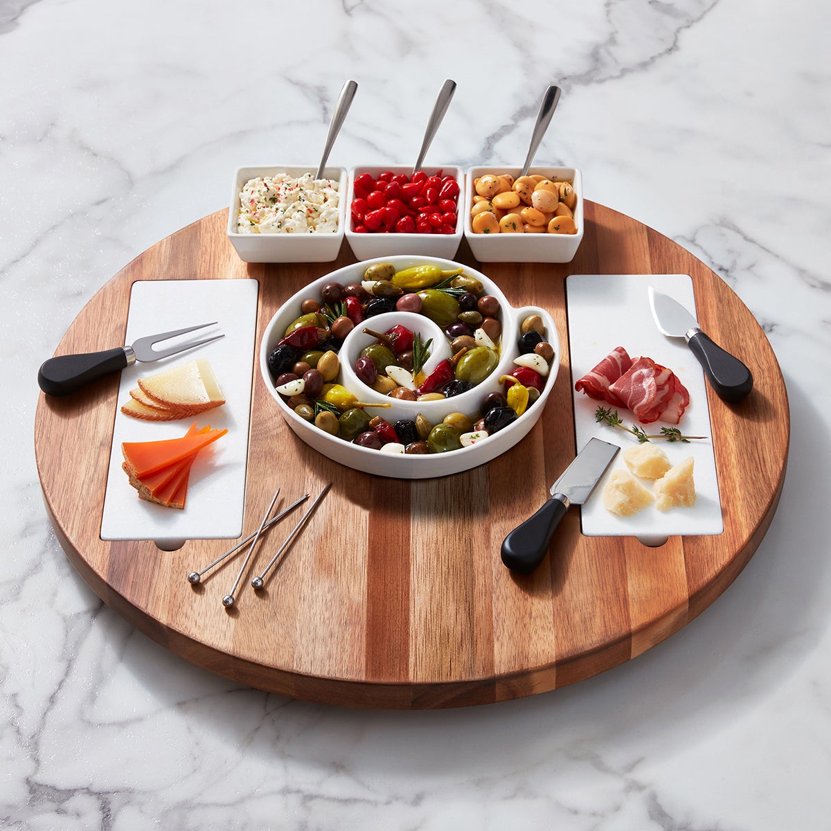 Wine Enthusiast Acacia & Marble Lazy Susan