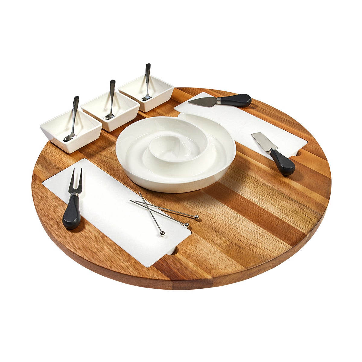 Wine Enthusiast Acacia & Marble Lazy Susan - Thumbnail 2