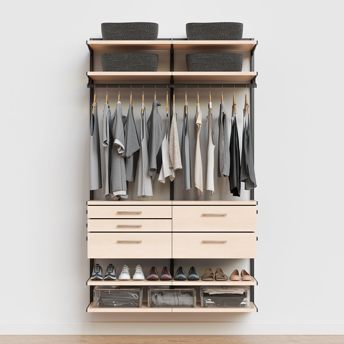 Decor Plus by Elfa 4' Reach-In Closet with Solid Drawers | The