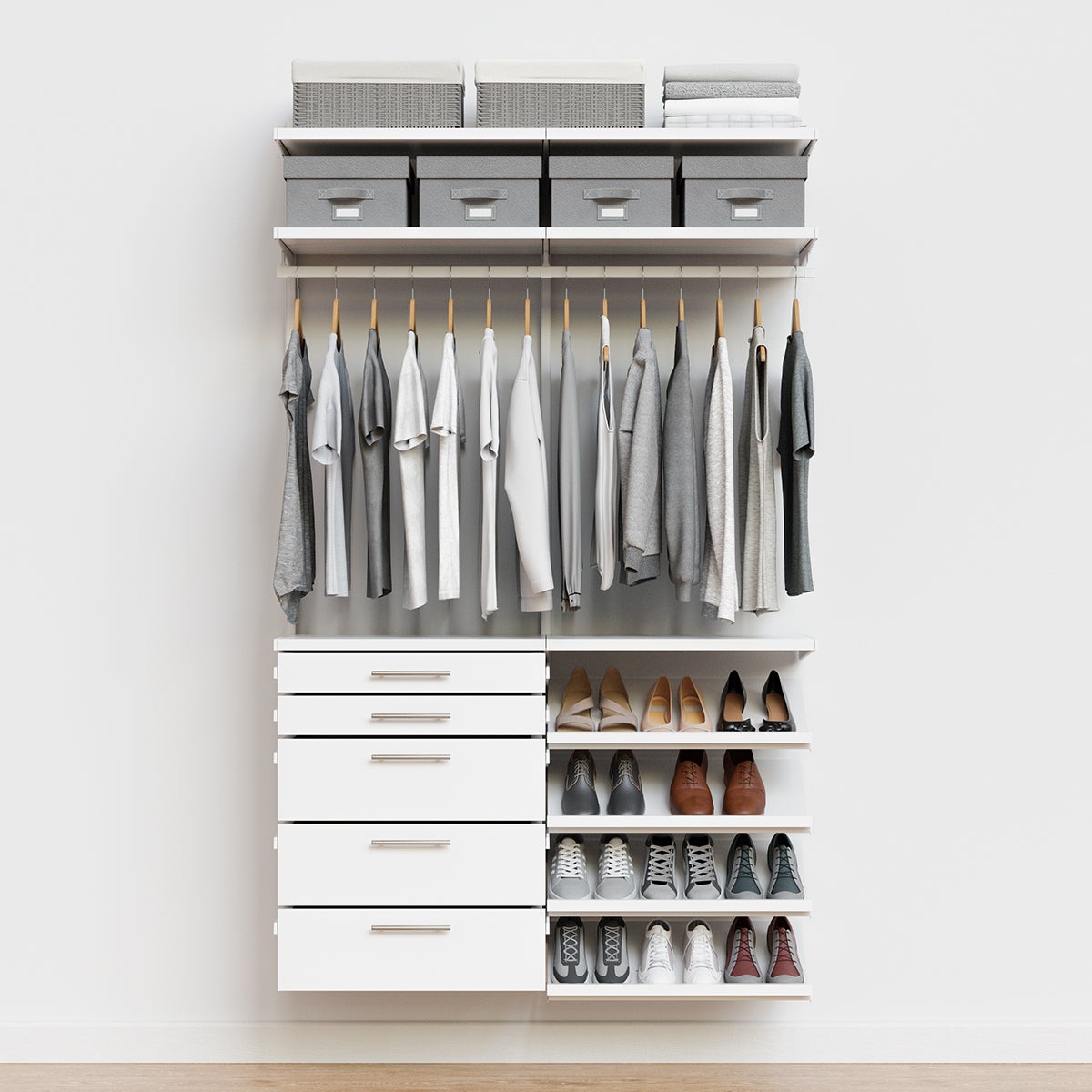 Decor Plus by Elfa 4' Closet with Angled Shoe Shelves | The
