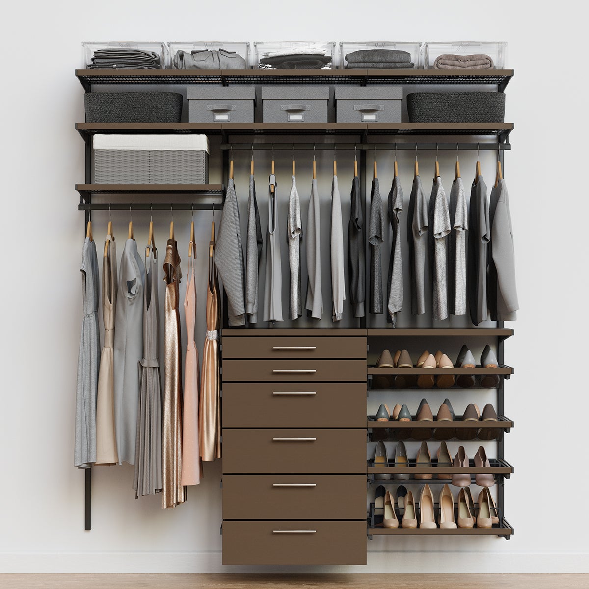 Decor Plus by Elfa 6' Reach-In Closet with Solid Drawers | The