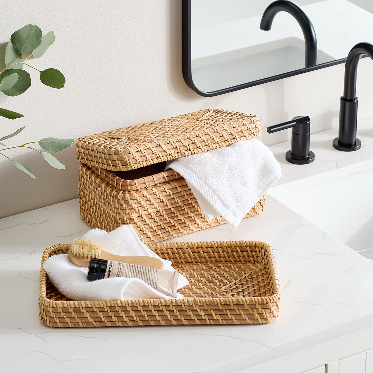 The Container Store Ori Rattan Box with Lid