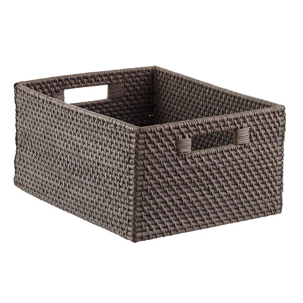 Grey Rattan Storage Bins with Handles