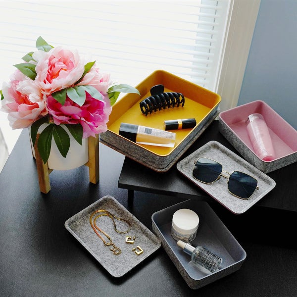 Welaxy Junk Drawer Organizer Bin 4 Compartments Office Organizers Bins Felt Trays Drawers 4 Dividers Multipurpose Storage Turquoise