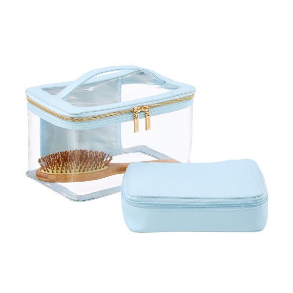 Conair Blue 2-Piece Train Case Set, Clear PVC Makeup Organizer Conair Blue 2-Piece Train Case Set, Clear PVC Makeup Organizer