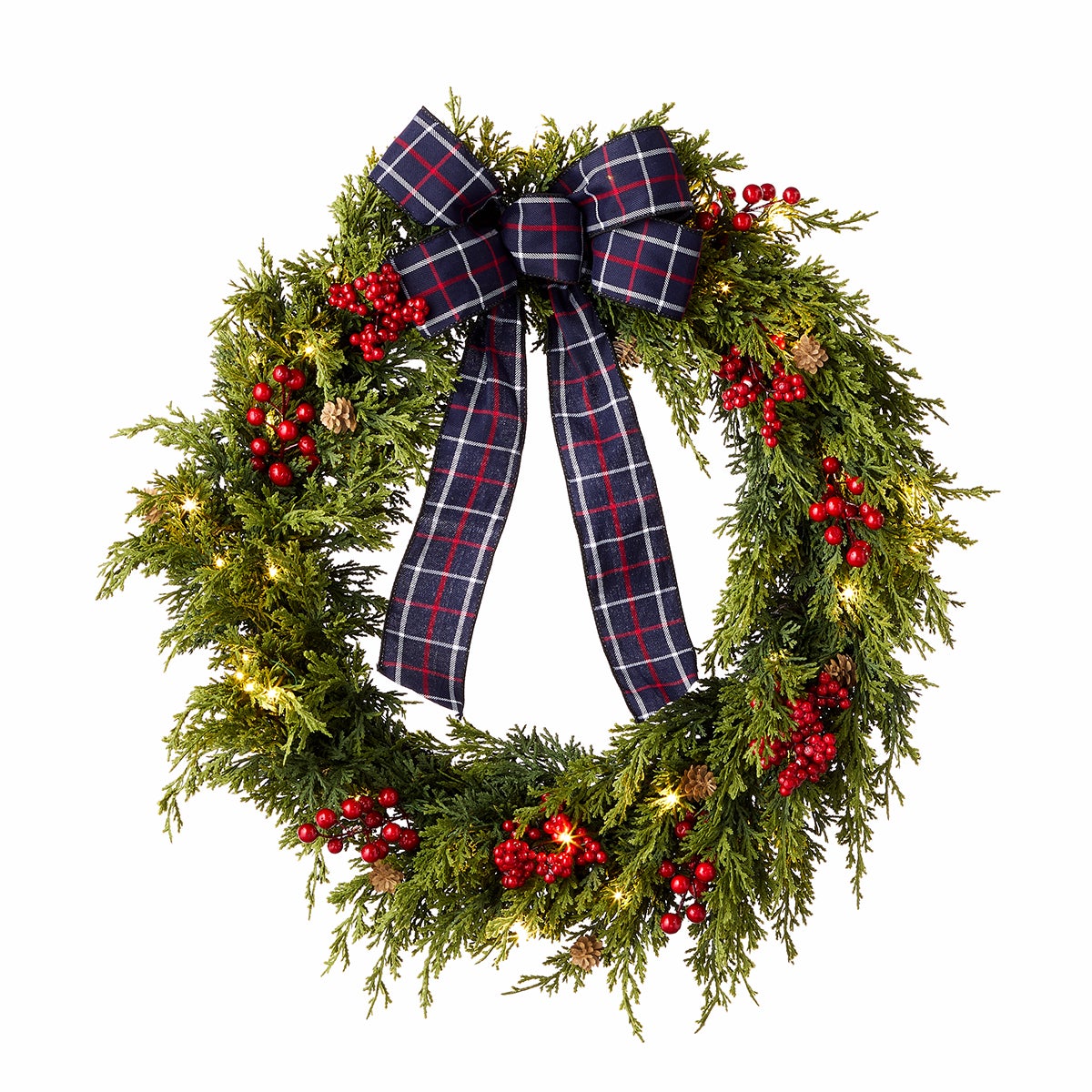 Juniper Plaid Prelit 26in Wreath | The Container Store