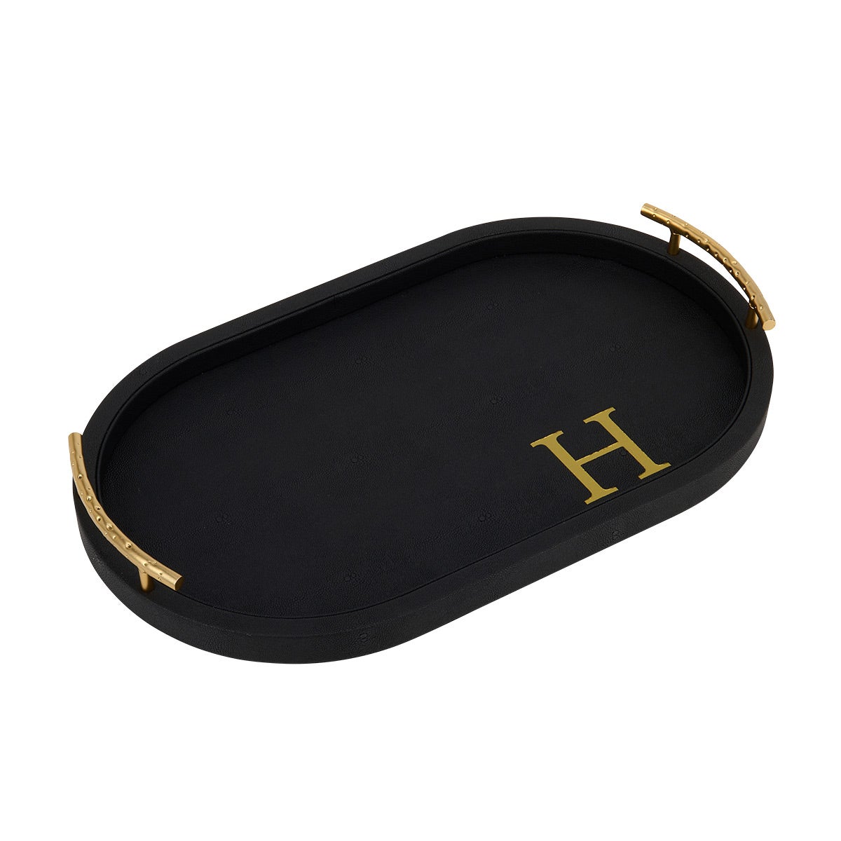 Black Faux Leather Monogram Oval Tray | The Container Store